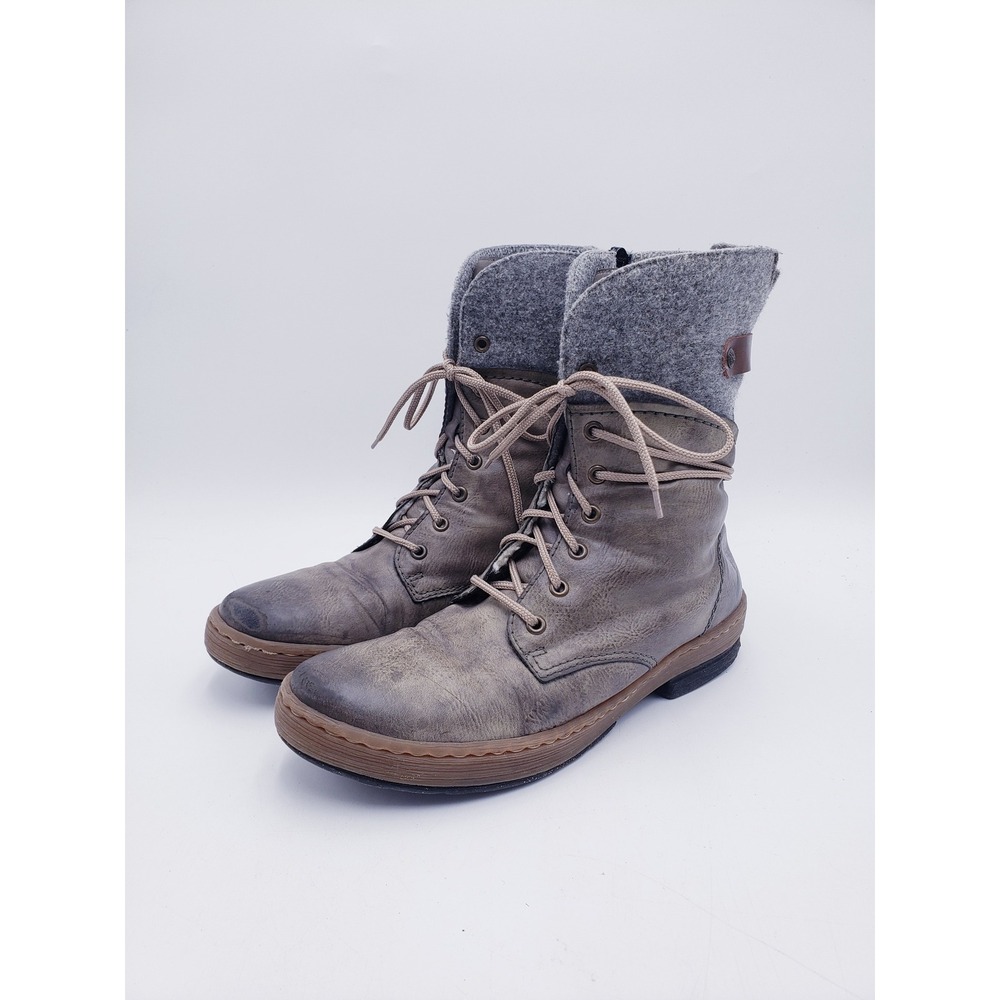 Rieker Women's Z6714-45 Lace-Up Side Zip Round Toe Fumo Ankle Boot Gray Size 39